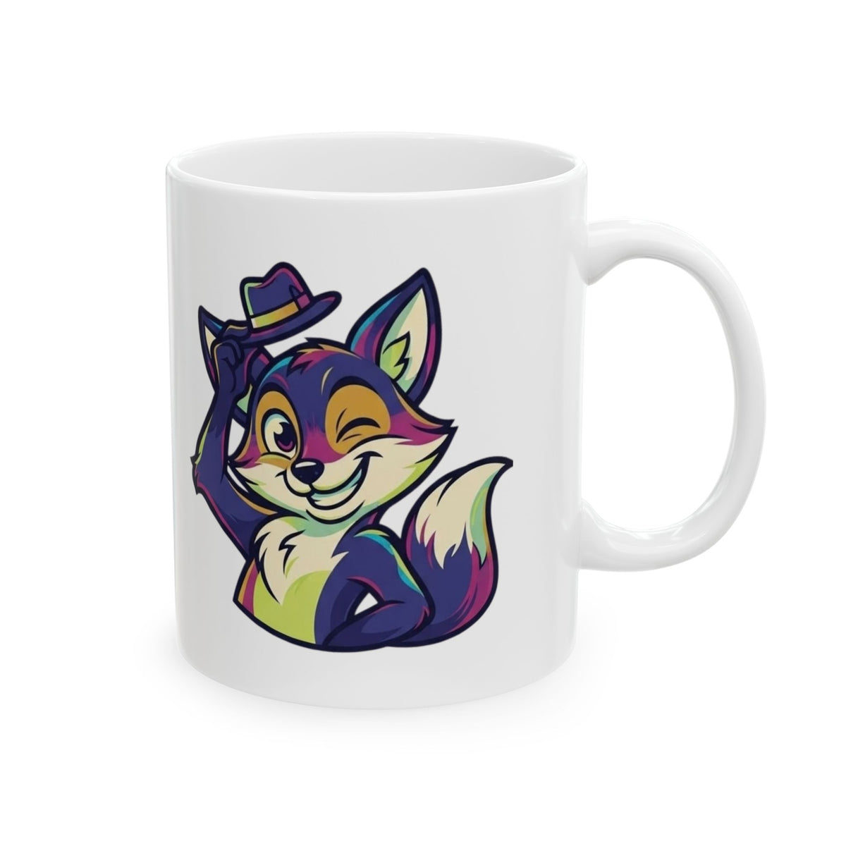 "Mischievous" White Ceramic Mug — Graphic