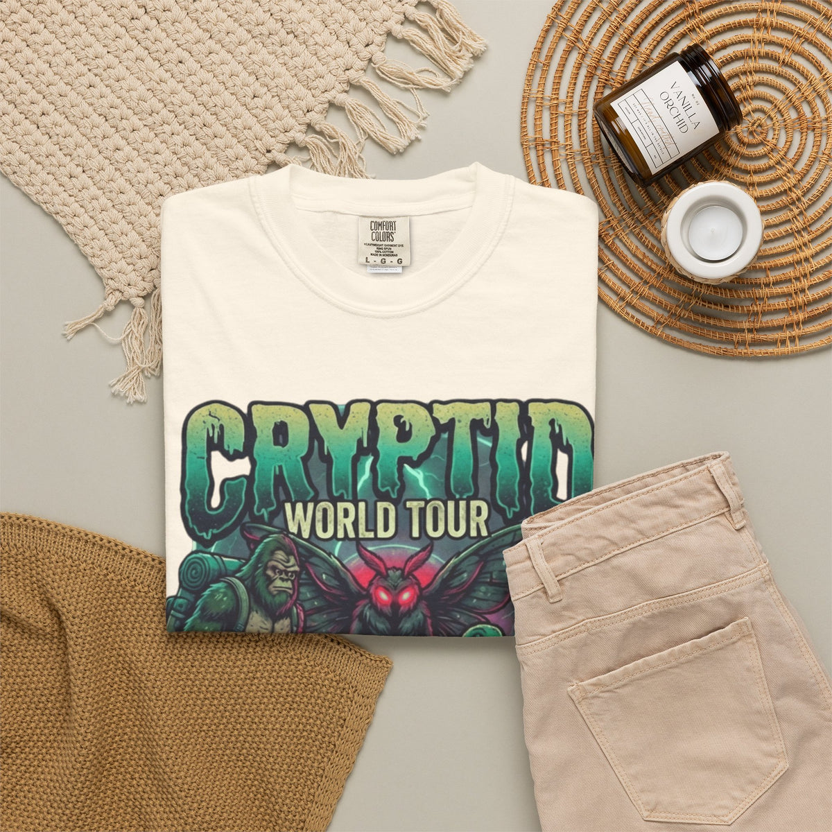 "Puzizia (Global-Cryptid Mashup) Cryptid World Tour" Unisex Garment-Dyed Tee