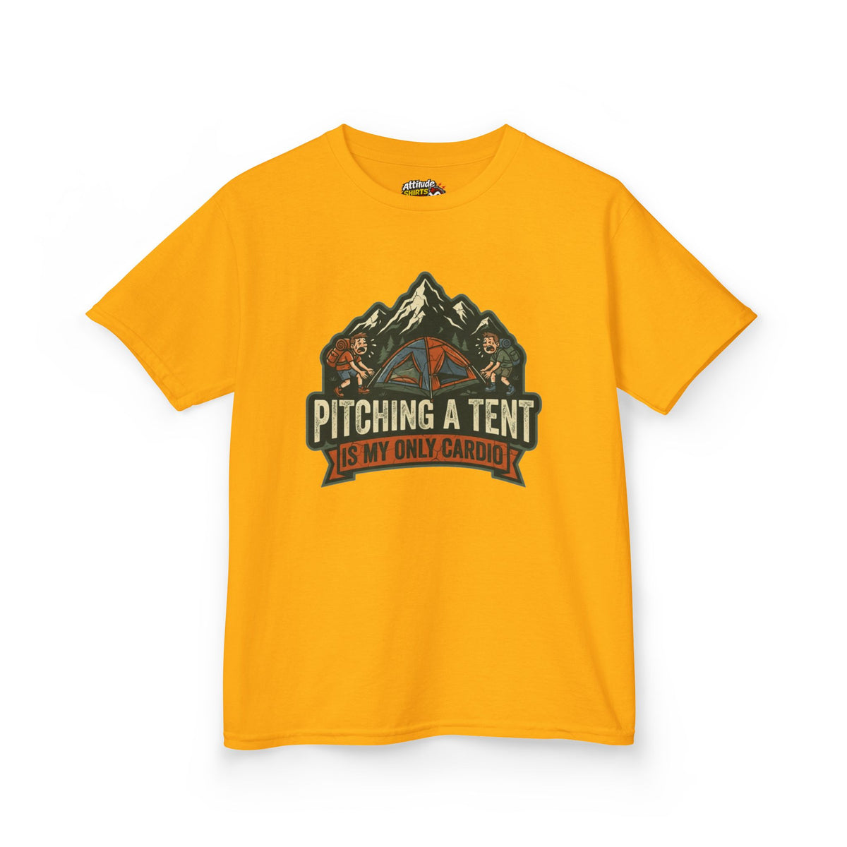 Color: Gold | Pitching A Tent Is My Only Cardio Kids Tee