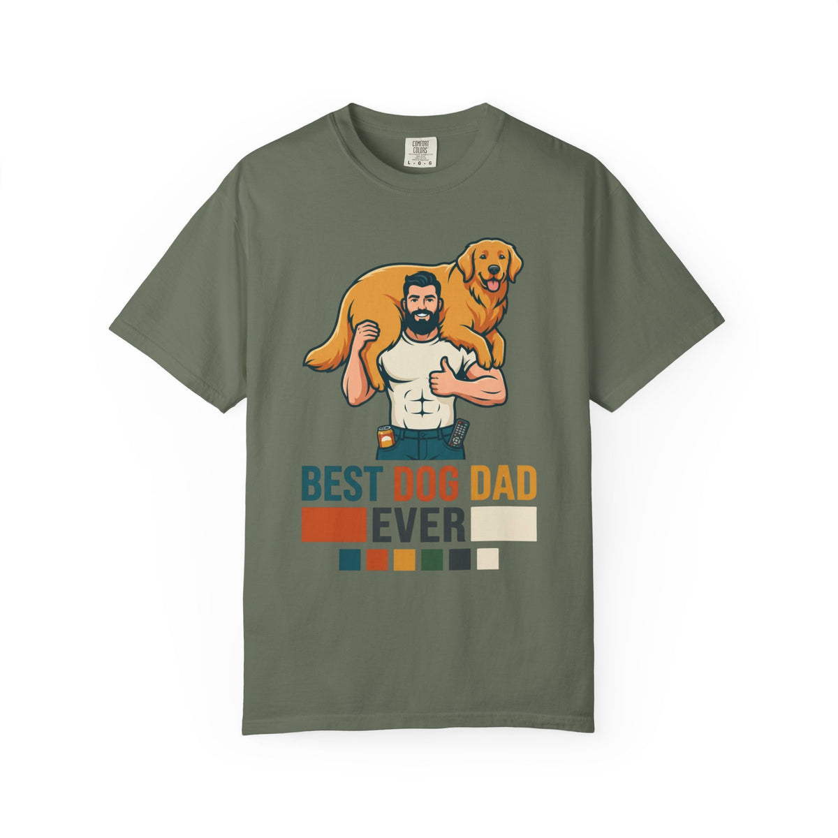 Color: Moss | Best Dog Dad Unisex Garment-Dyed Tee