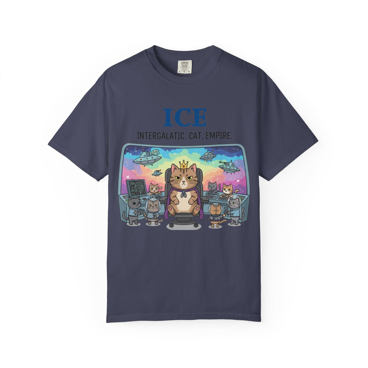 Color: Denim | ICE (Intergalactic Cat Empire) Unisex Garment-Dyed T-shirt