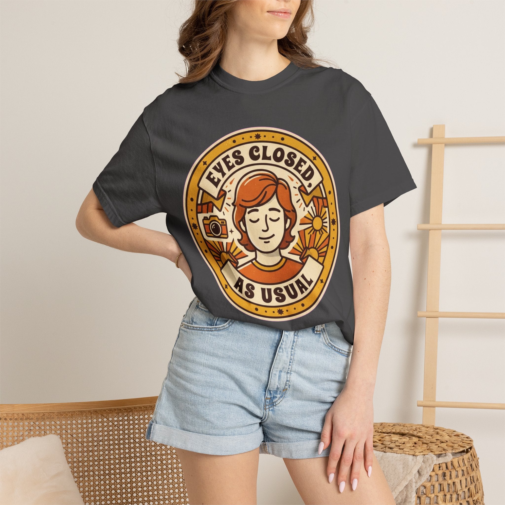 "Eyes Closed As Usual" Unisex Garment-Dyed Tee