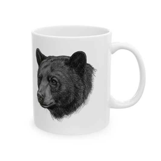 "Pencil Sketch Art Black Bear" White Ceramic Mug — Graphic