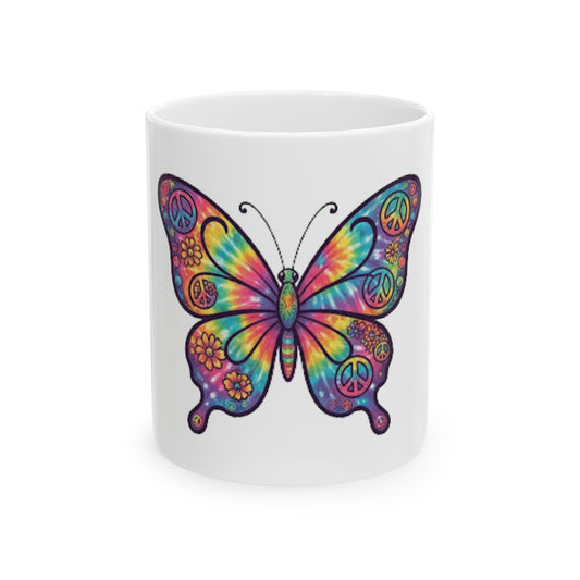 "Hippy Butterfly" White Ceramic Mug