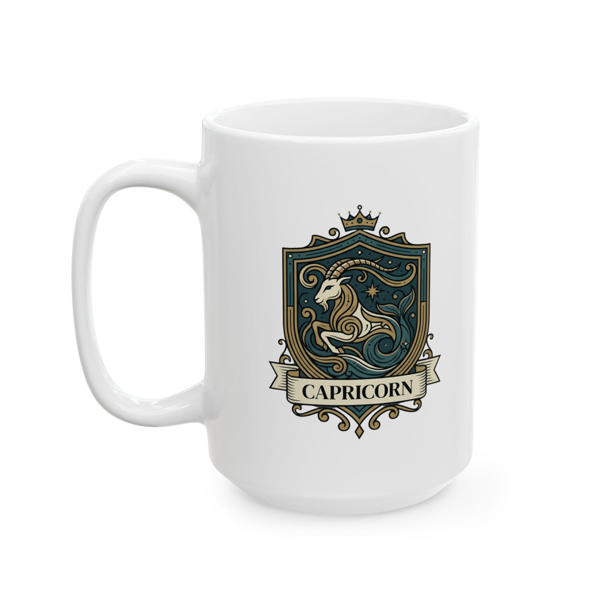 "Capricorn- The Sea-Goat Crest" White Ceramic Mug