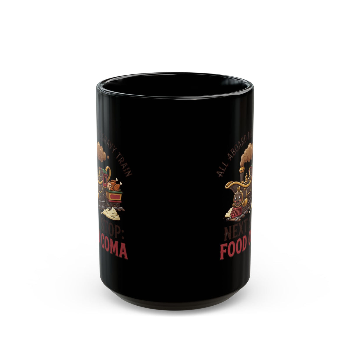 "Next Stop Food Coma" Black Ceramic Mug