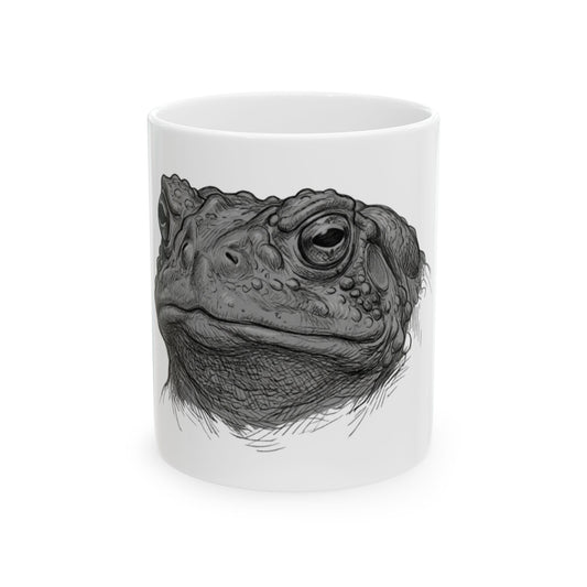 "Pencil Sketch Art Toad" White Ceramic Mug — Graphic
