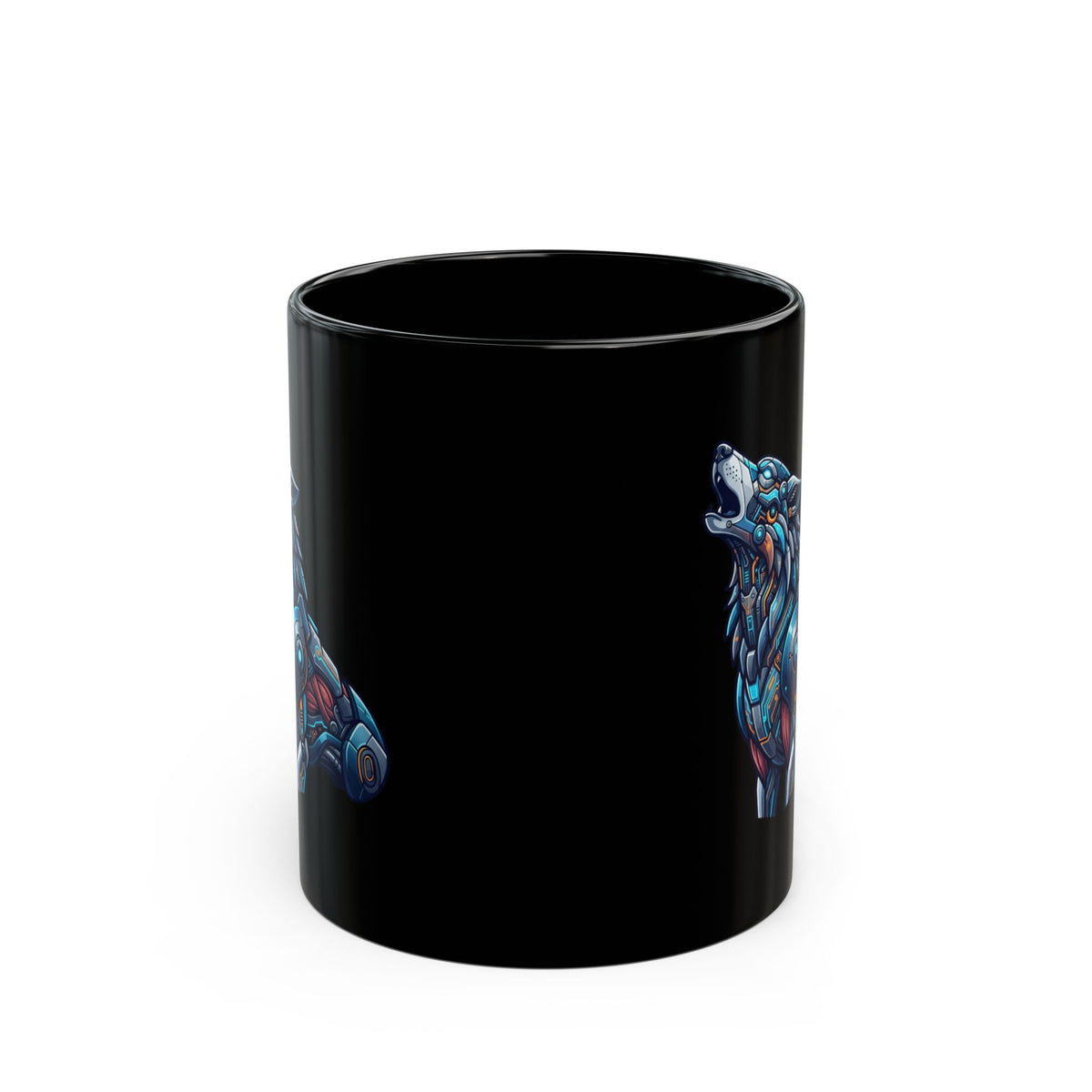 "Cyber Wolf" Black Ceramic Mug