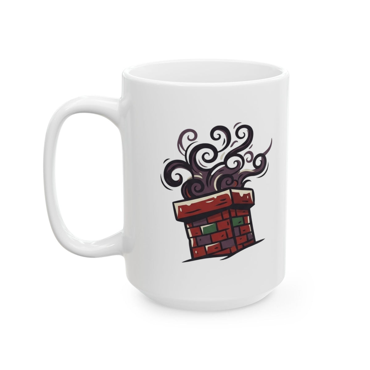 "Up On The Housetop Doing Naughty Stuff" White Ceramic Mug — Graphic