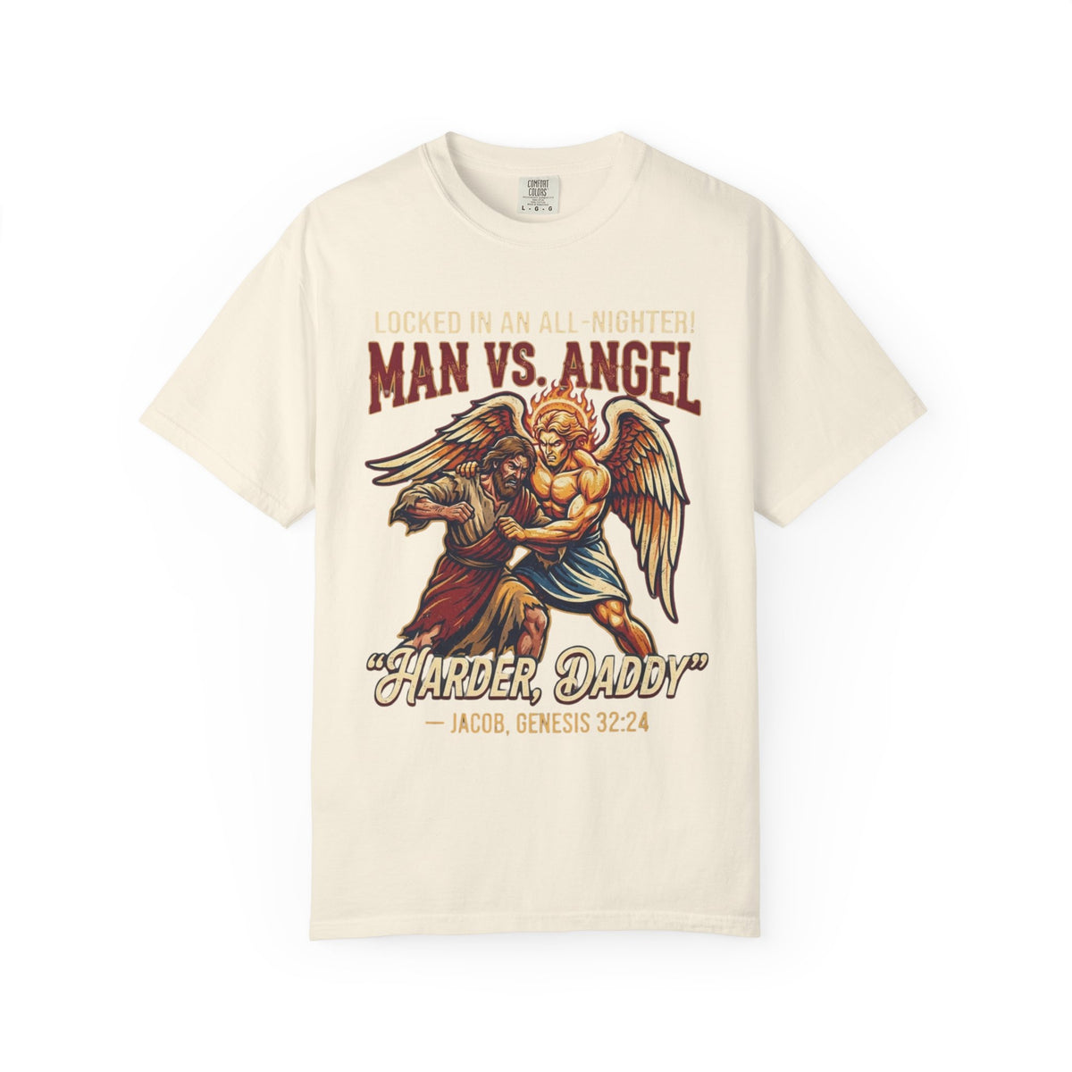 Color: Ivory | Good Book Series Man vs Angel Unisex Garment-Dyed Tee