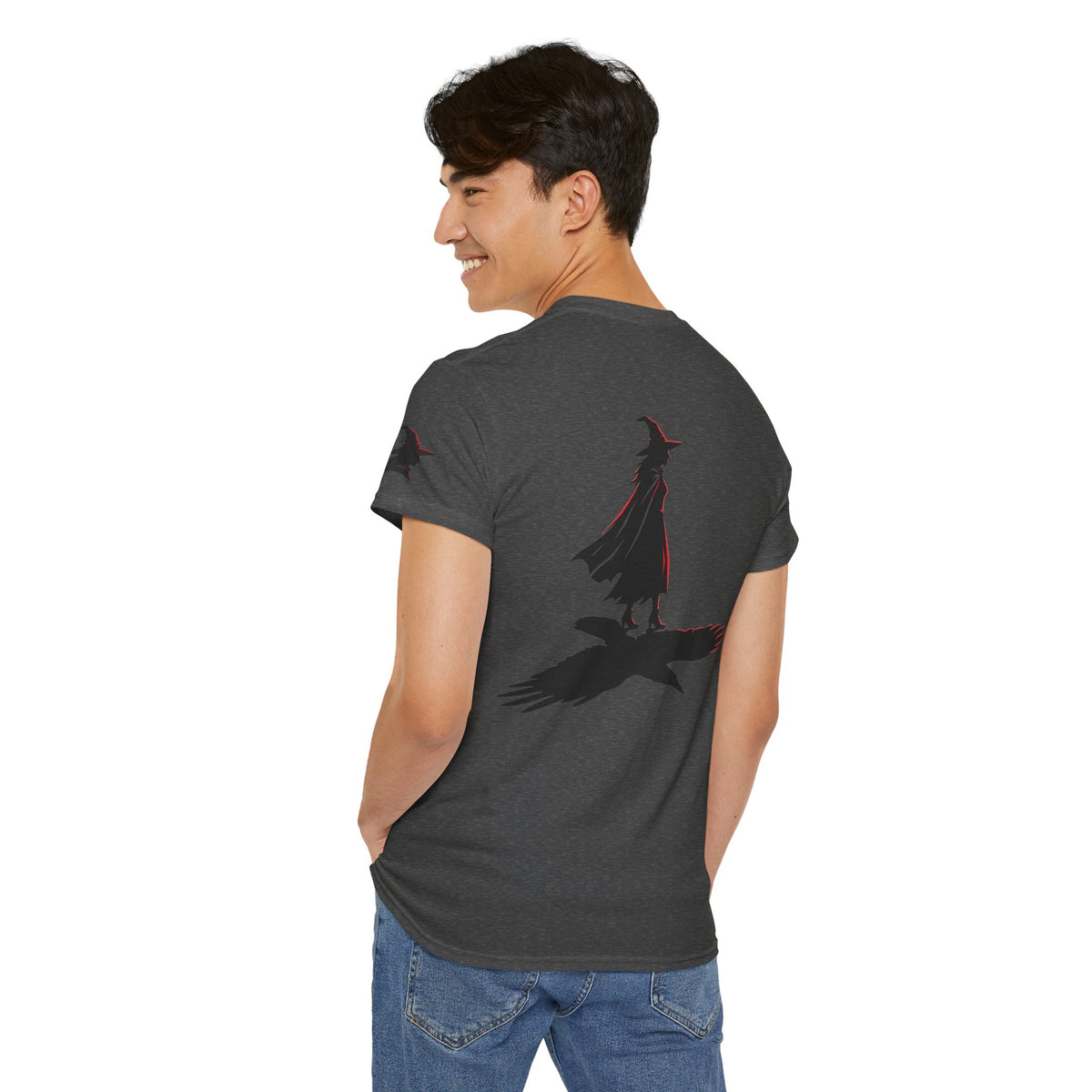 Color: Dark Heather | Witch With Raven Shadow Premium Graphic Tee