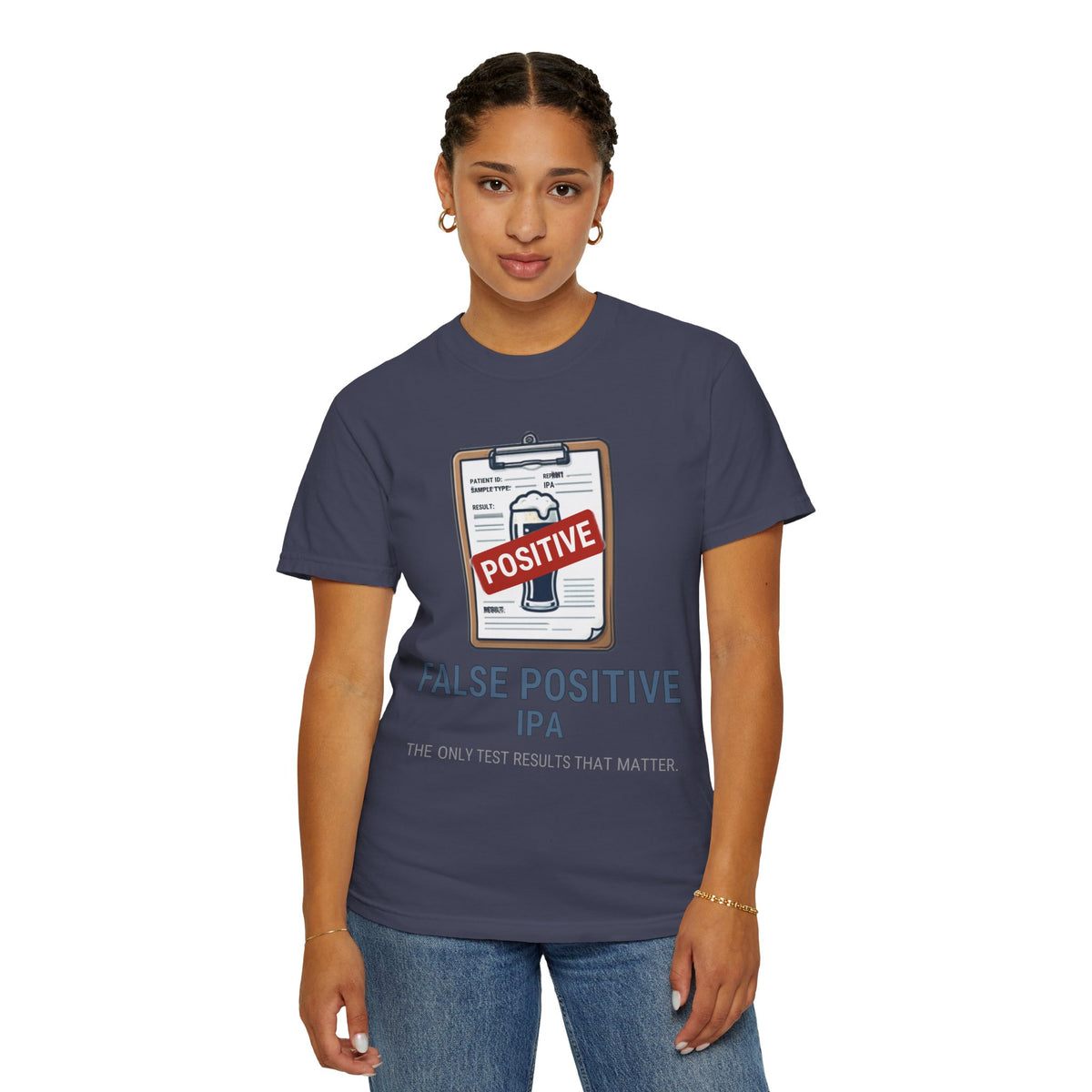 Color: Denim | False Positive IPA Unisex Garment-Dyed Tee