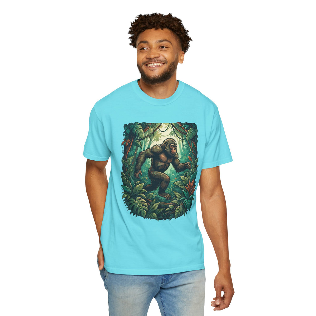 Color: Lagoon Blue | The Bukit Timah Monkey Man (Singapore) Unisex Garment-Dyed Tee