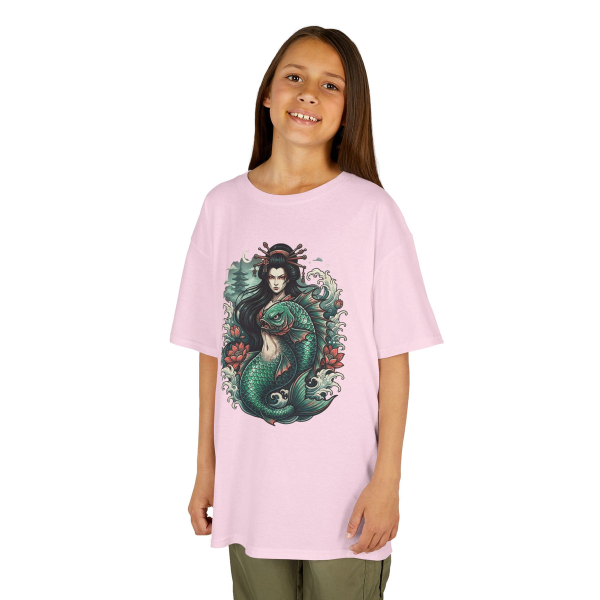Color: Light Pink | Ningyo (Japanese Folklore) Kids Tee