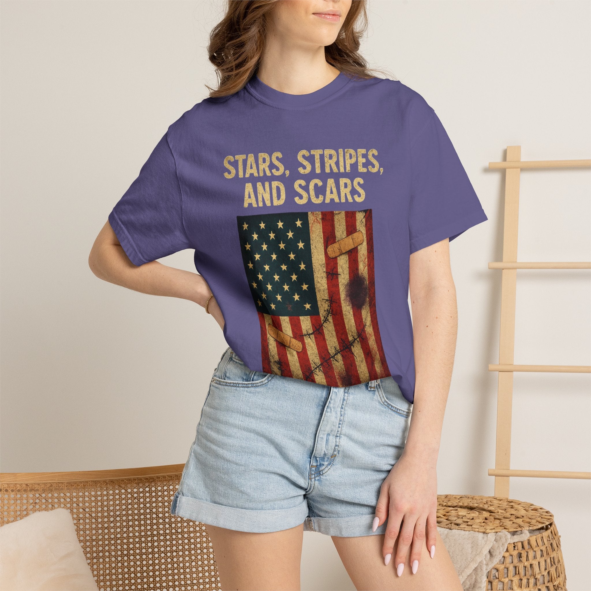 "STARS, STRIPES, AND SCARS" Unisex Garment-Dyed T-shirt
