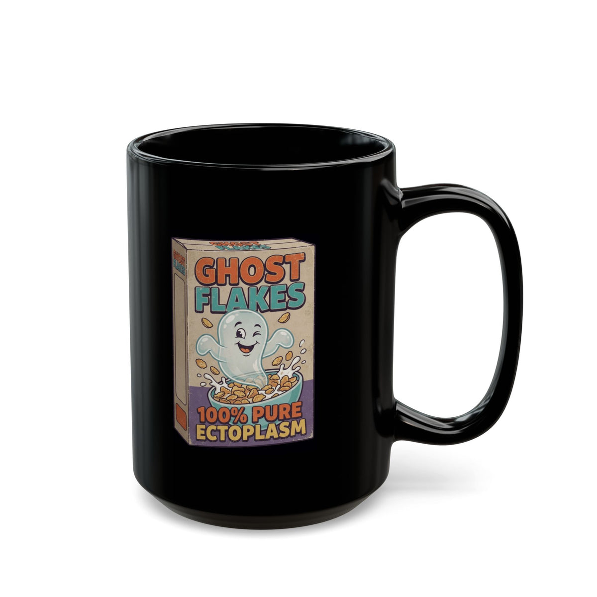 "Ghost Flakes" Black Ceramic Mug