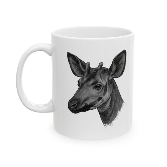 "Pencil Sketch Art Okapi" White Ceramic Mug — Graphic