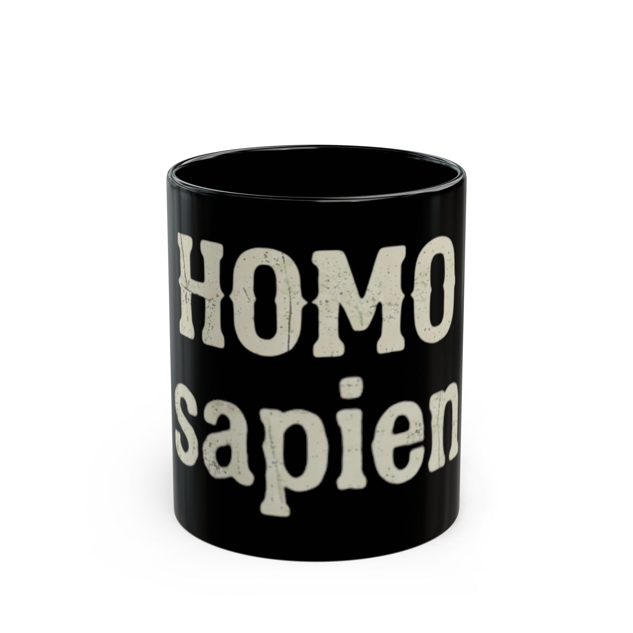 "Are You Calling Me a Homo-Sapien" Black Ceramic Mug — Graphic