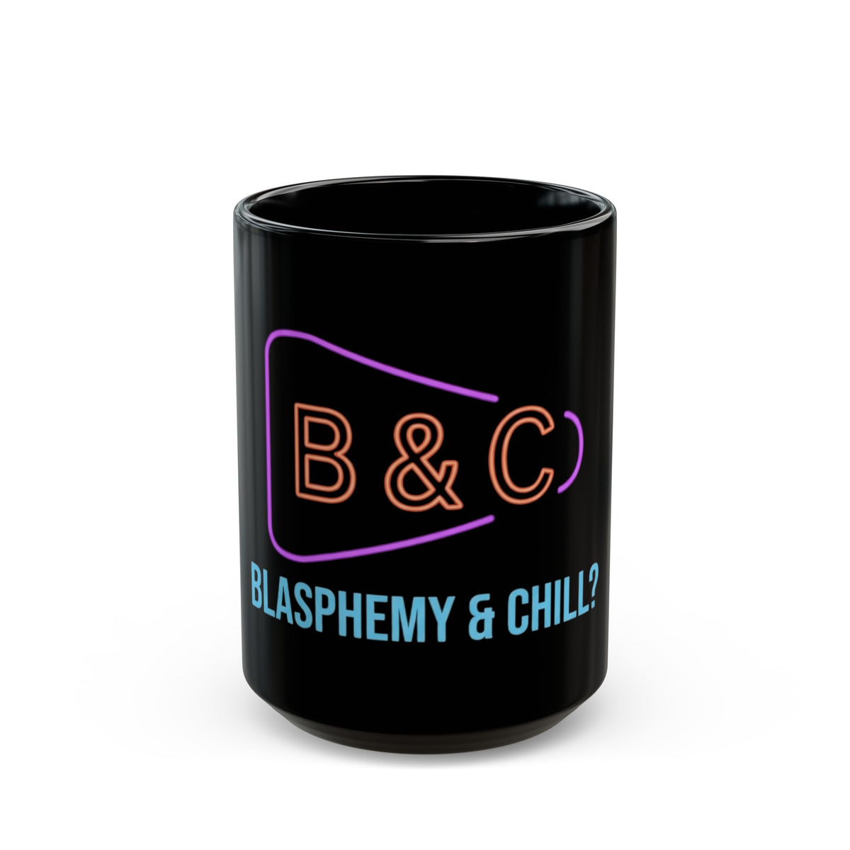 "Good Book Series Blasphemy & Chill" Black Ceramic Mug — Graphic