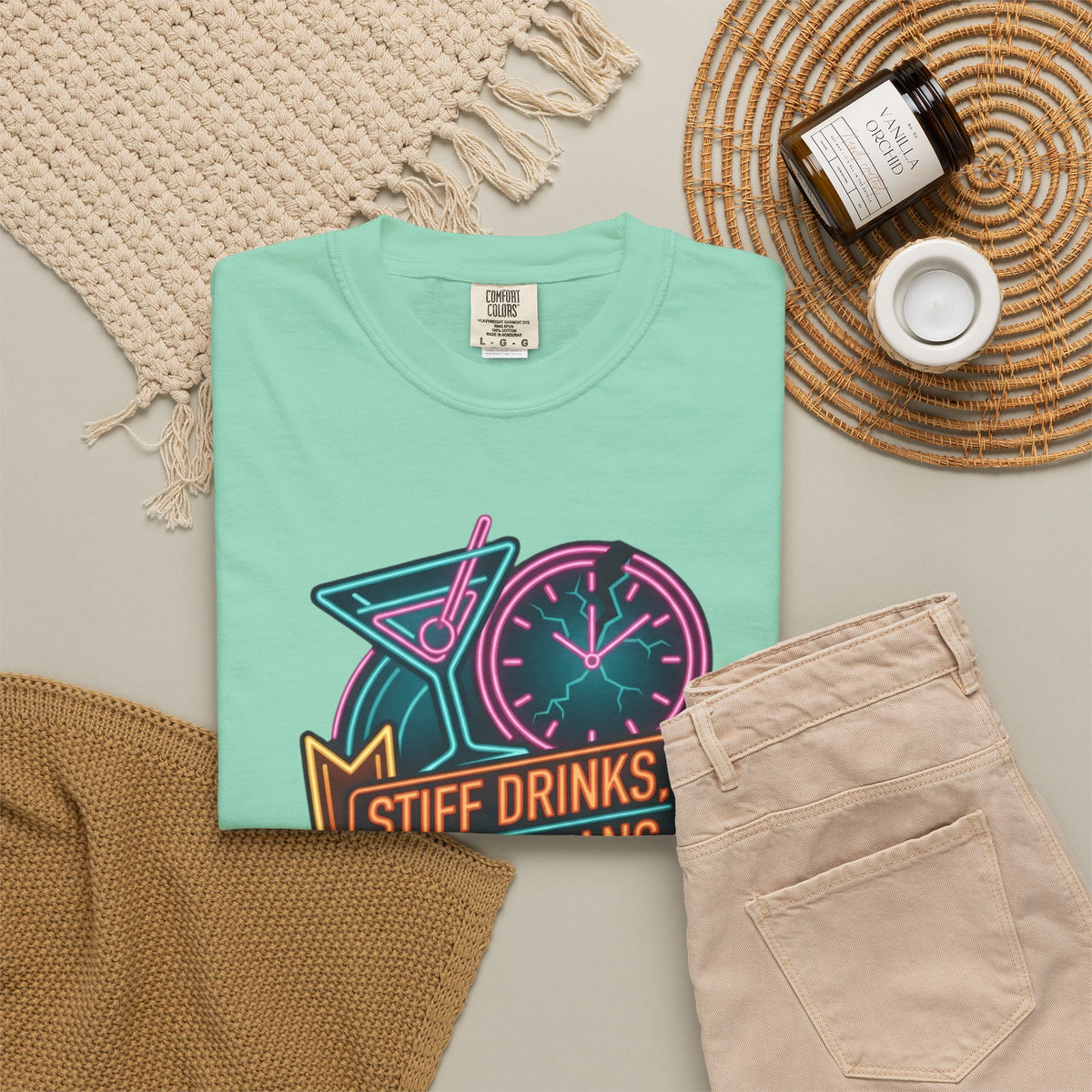 "Stiff Drinks Loose Plans" Unisex Garment-Dyed Tee