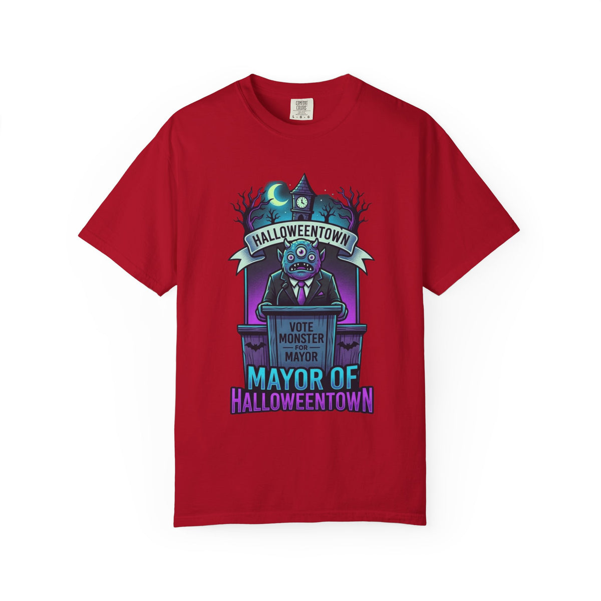 Color: Red | Mayor Of Halloweentown Unisex Garment-Dyed Tee