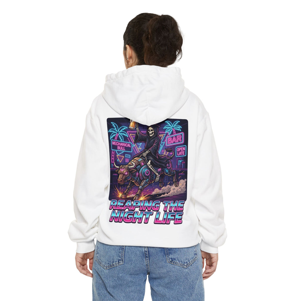 Color: White | Reaping the Night Life Garment-Dyed Hoodie