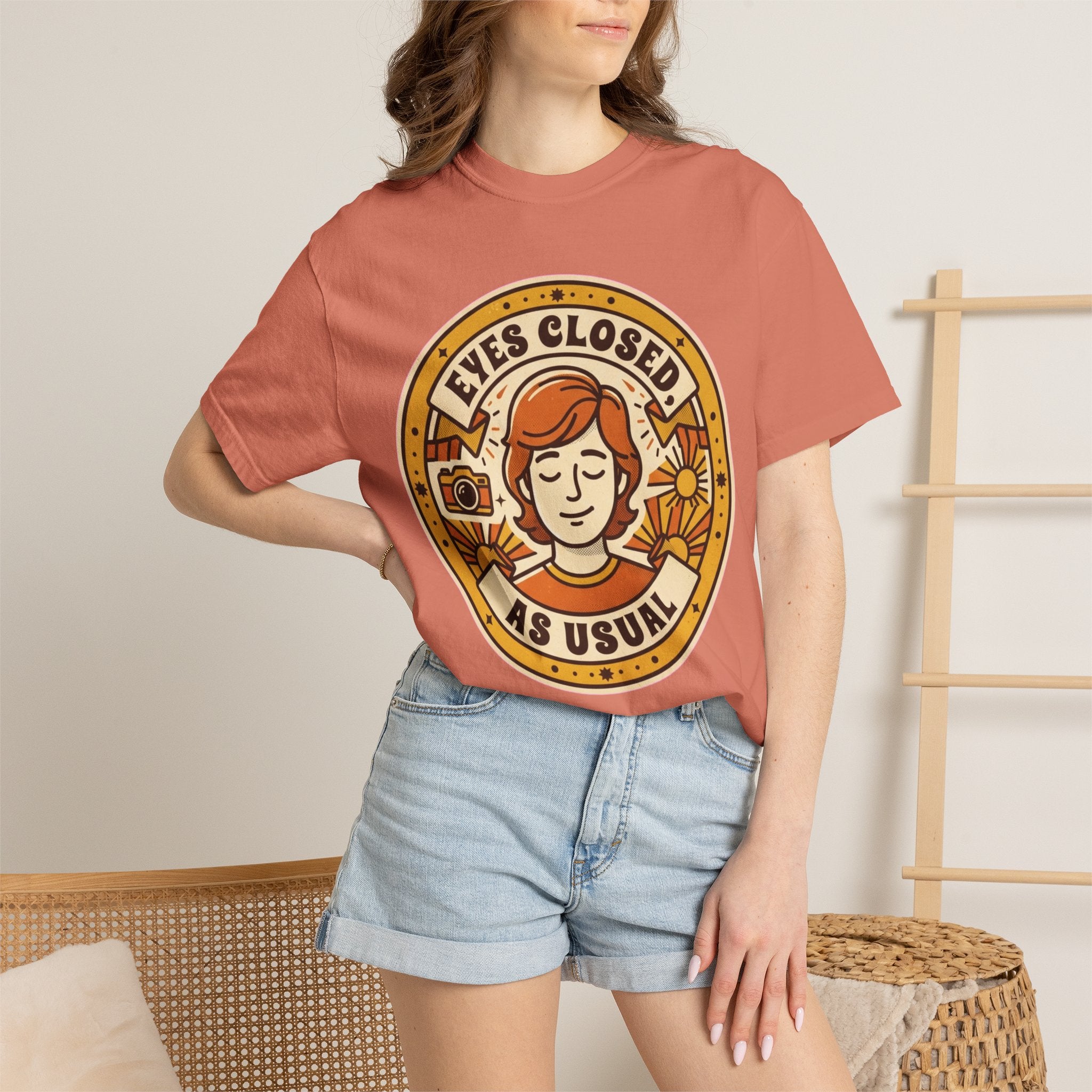 "Eyes Closed As Usual" Unisex Garment-Dyed Tee