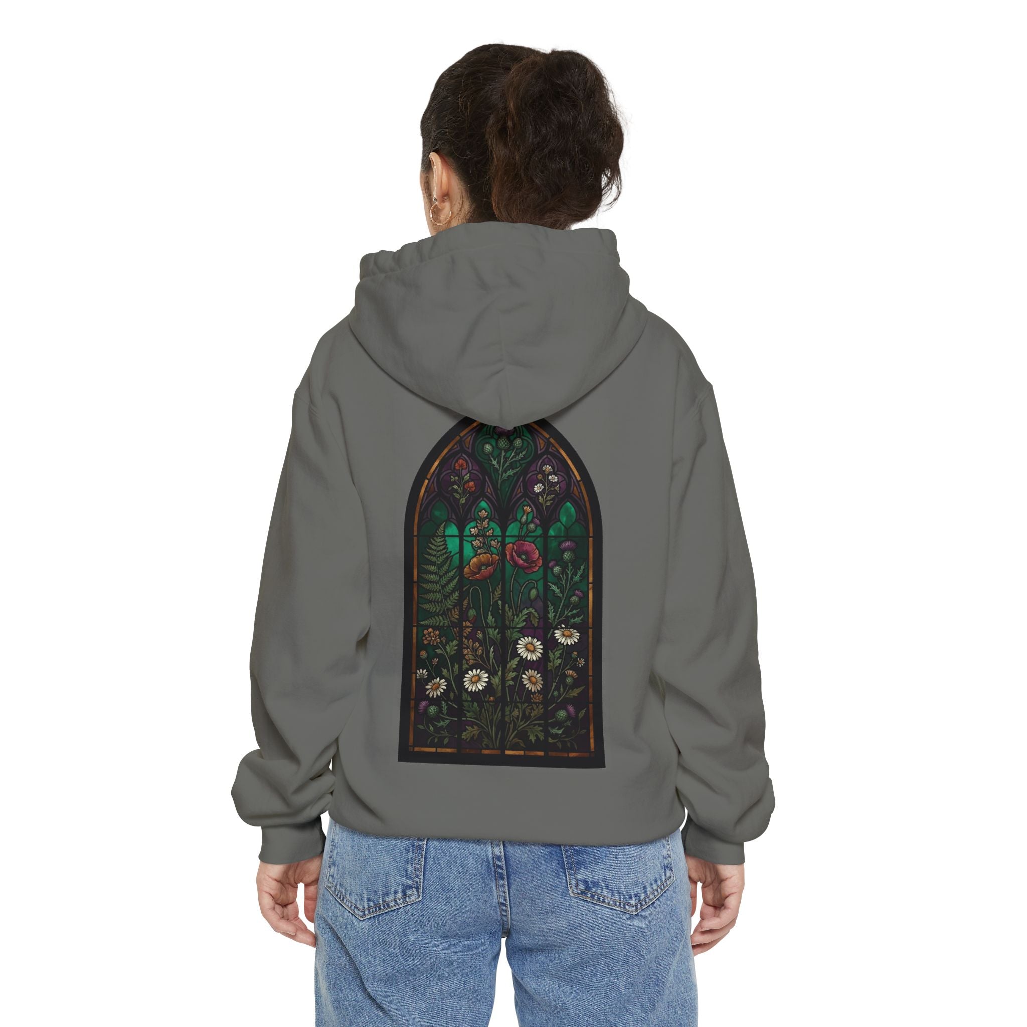 "Stained Glass Floral" Garment-Dyed Hoodie