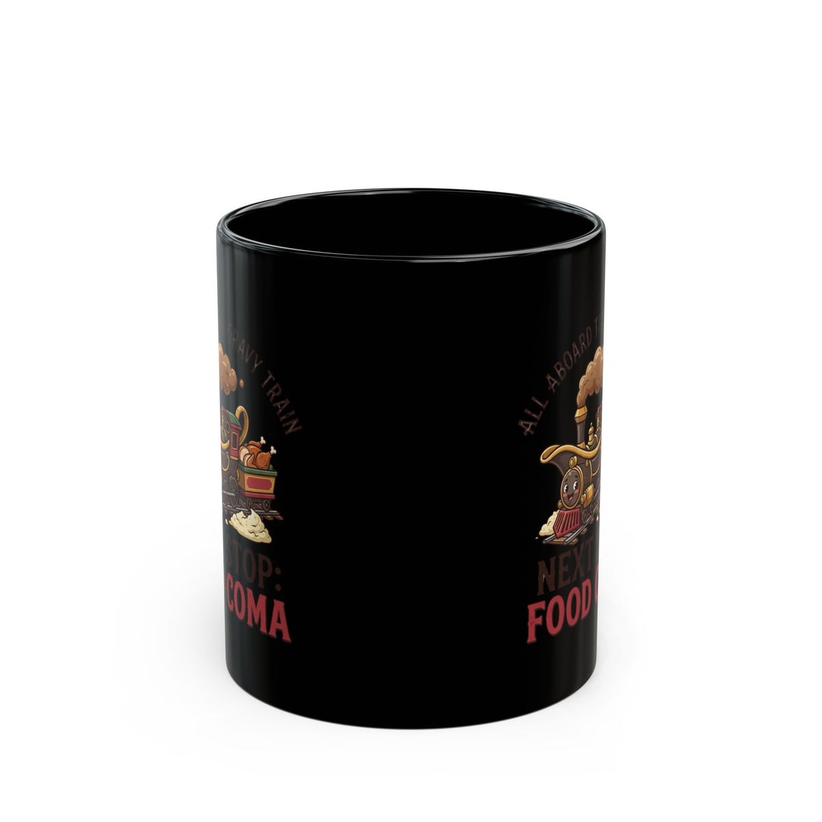 "Next Stop Food Coma" Black Ceramic Mug