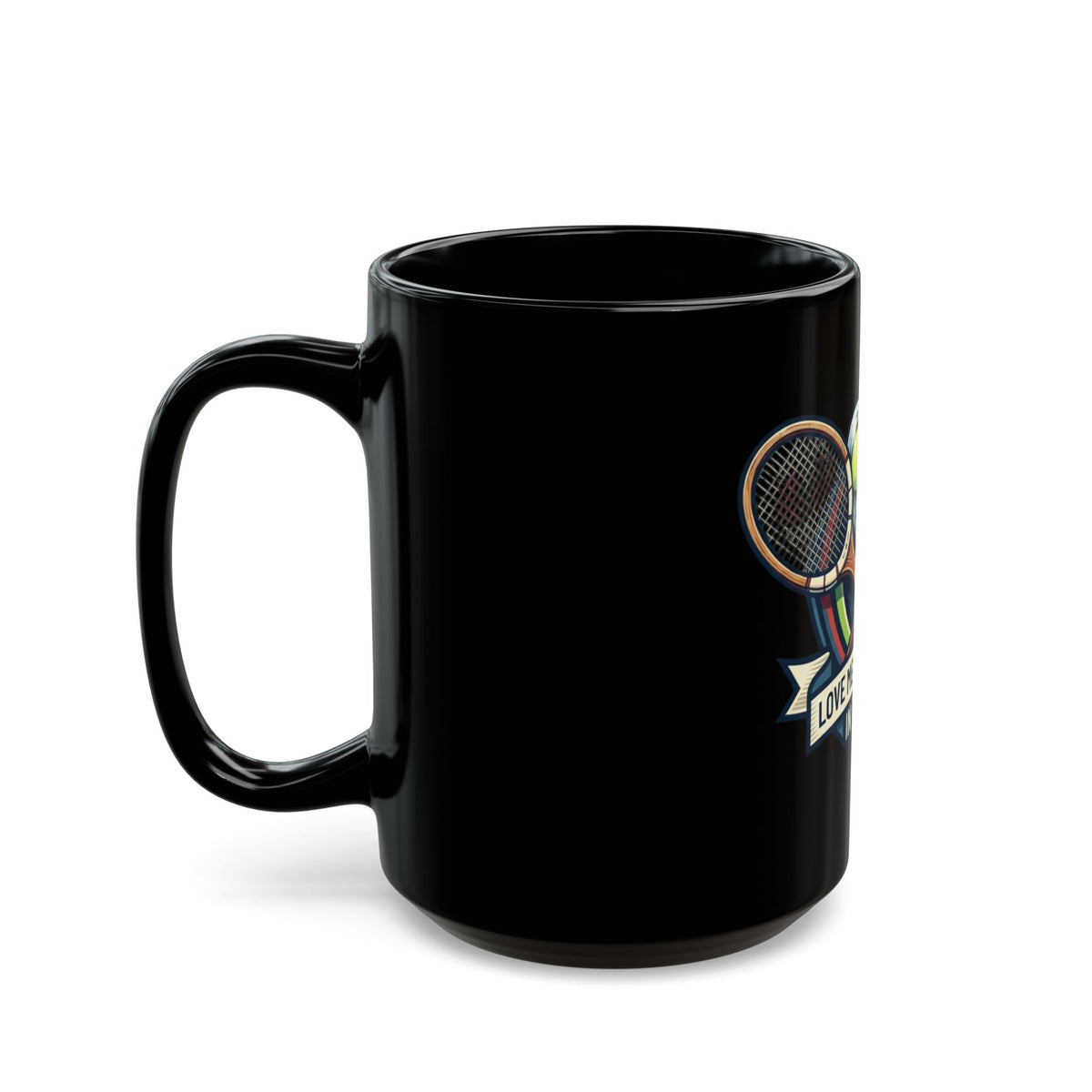 "Love Means Nothing in Tennis" Black Ceramic Mug