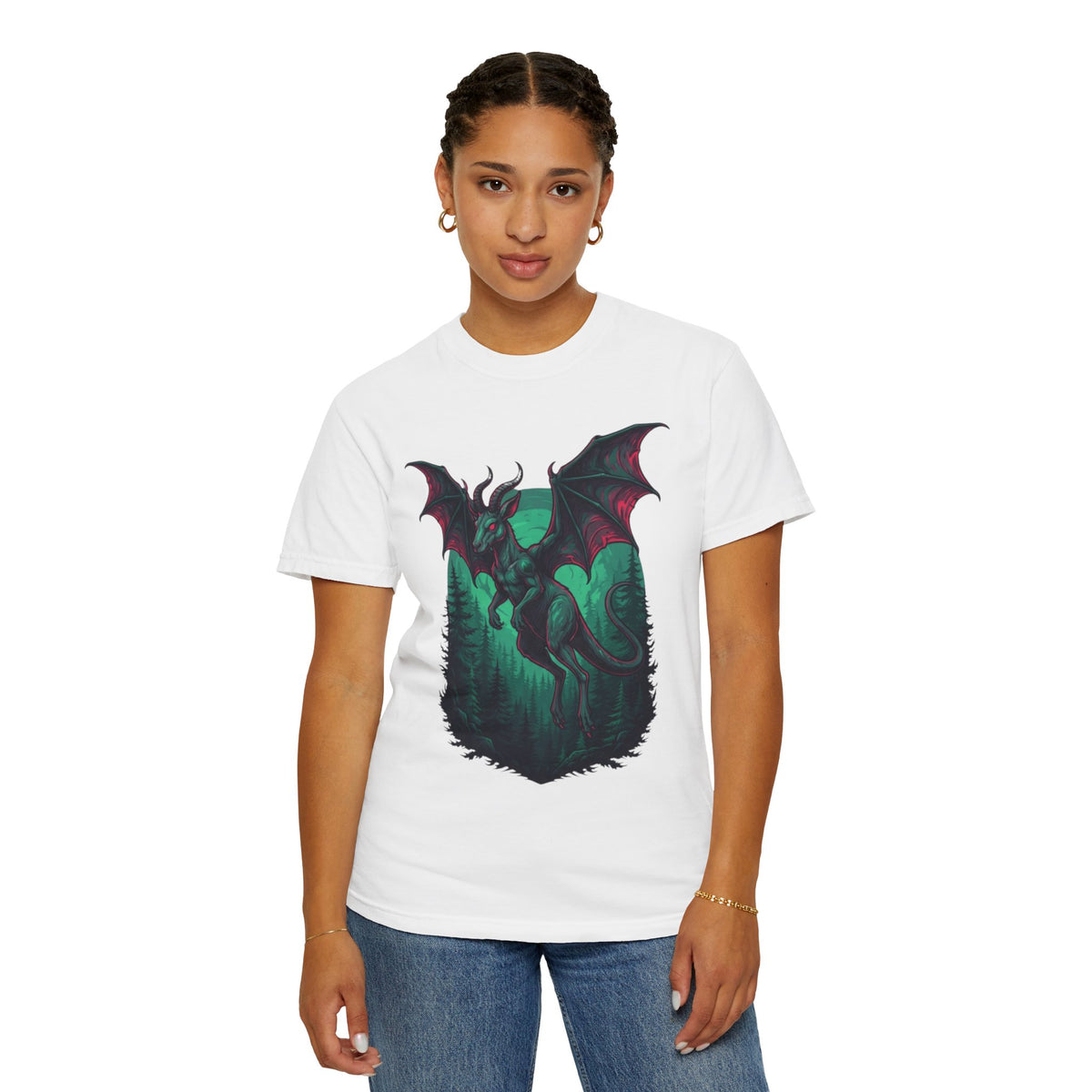 Color: White | The Jersey Devil (New Jersey, USA) Unisex Garment-Dyed Tee