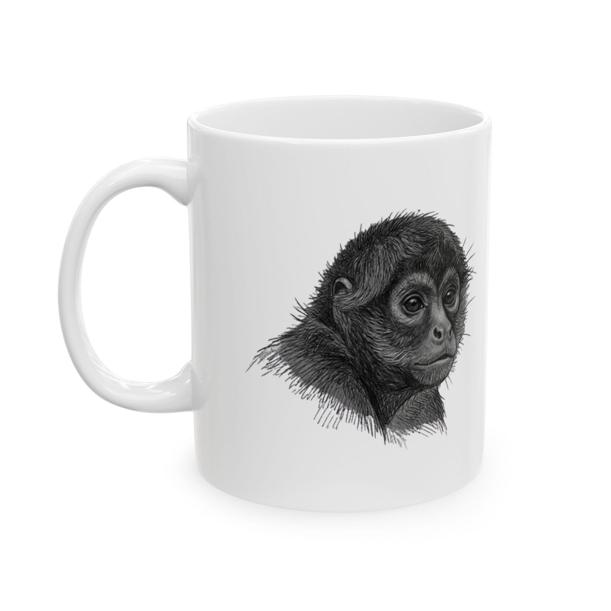 "Pencil Sketch Art Spider Monkey" White Ceramic Mug — Graphic