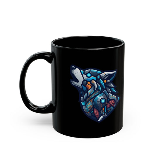 "Cyber Wolf" Black Ceramic Mug — Graphic
