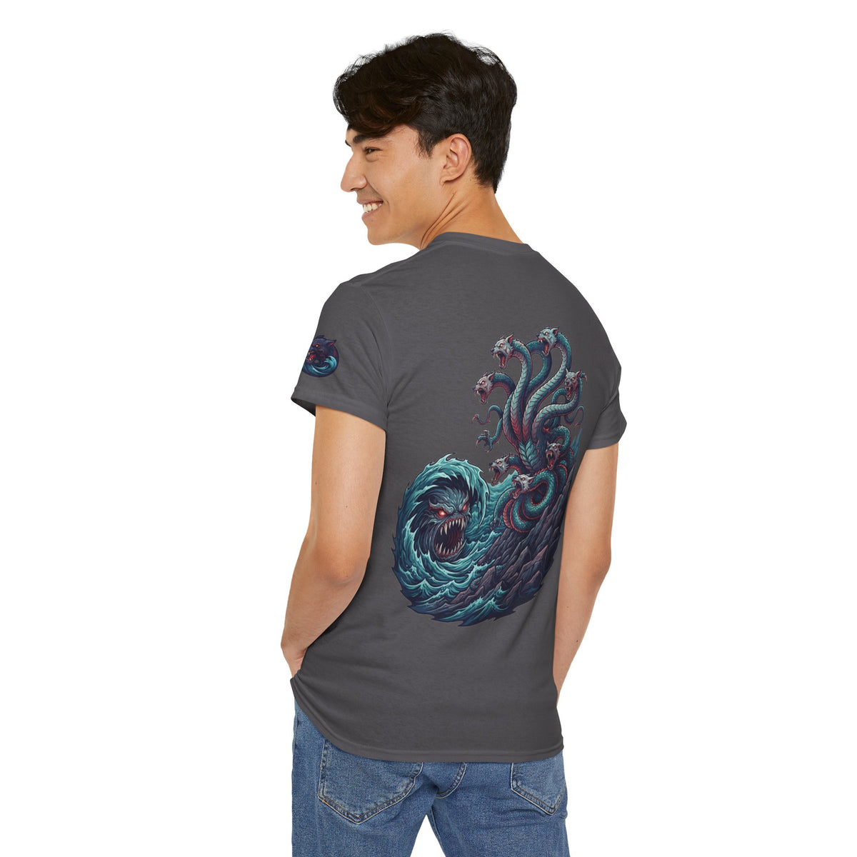 Color: Charcoal | Charybdis and Scylla (Greek Mythology) Premium Graphic Tee