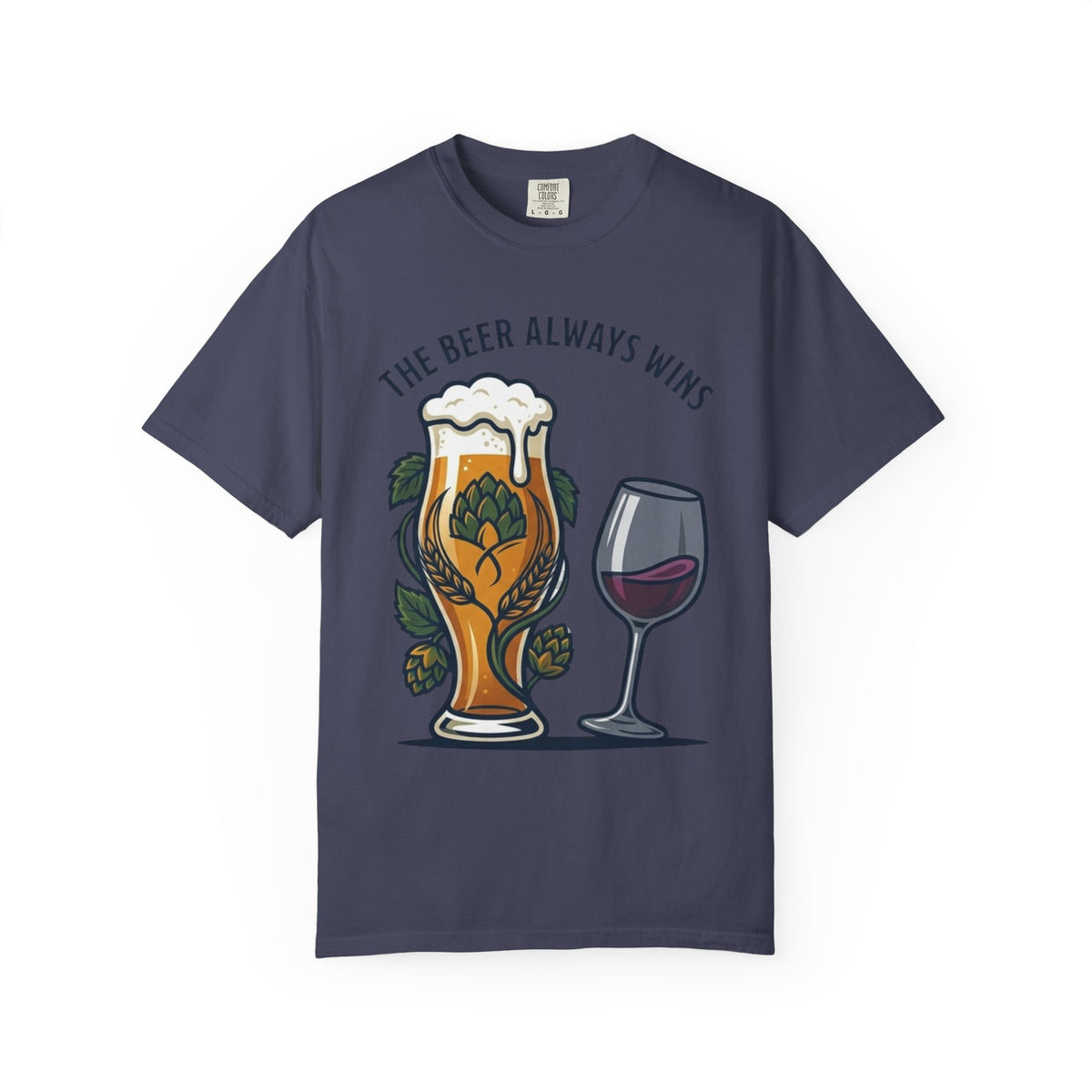 Color: Denim | The Beer Always Wins Unisex Garment-Dyed Tee