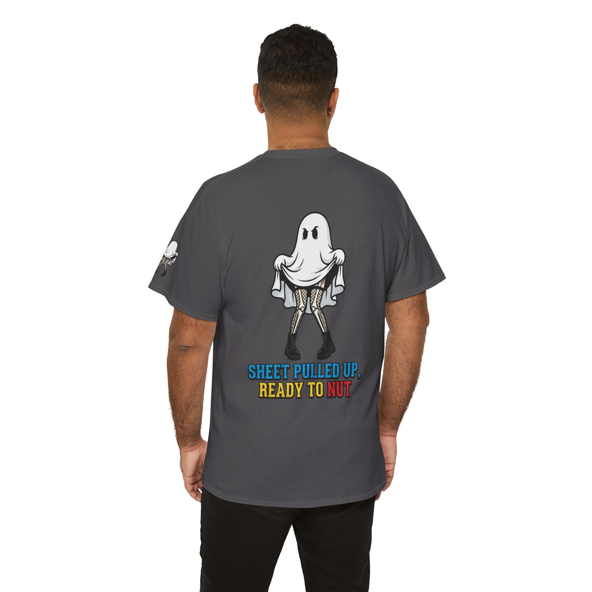 Color: Charcoal | Sheet Pulled Up Ready to Nut Premium Graphic Tee