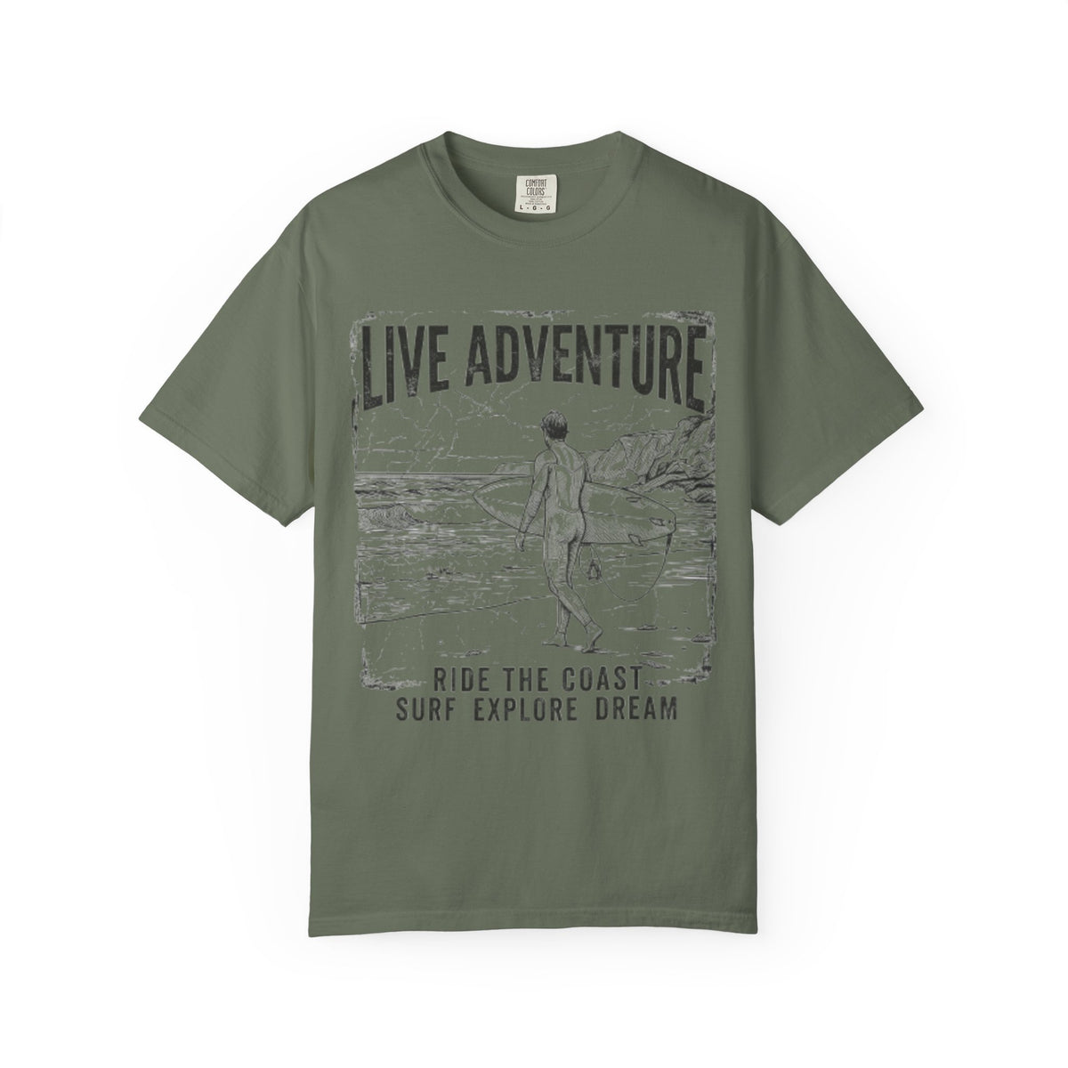 Color: Moss | Live Adventure - Surf Unisex Garment-Dyed Tee