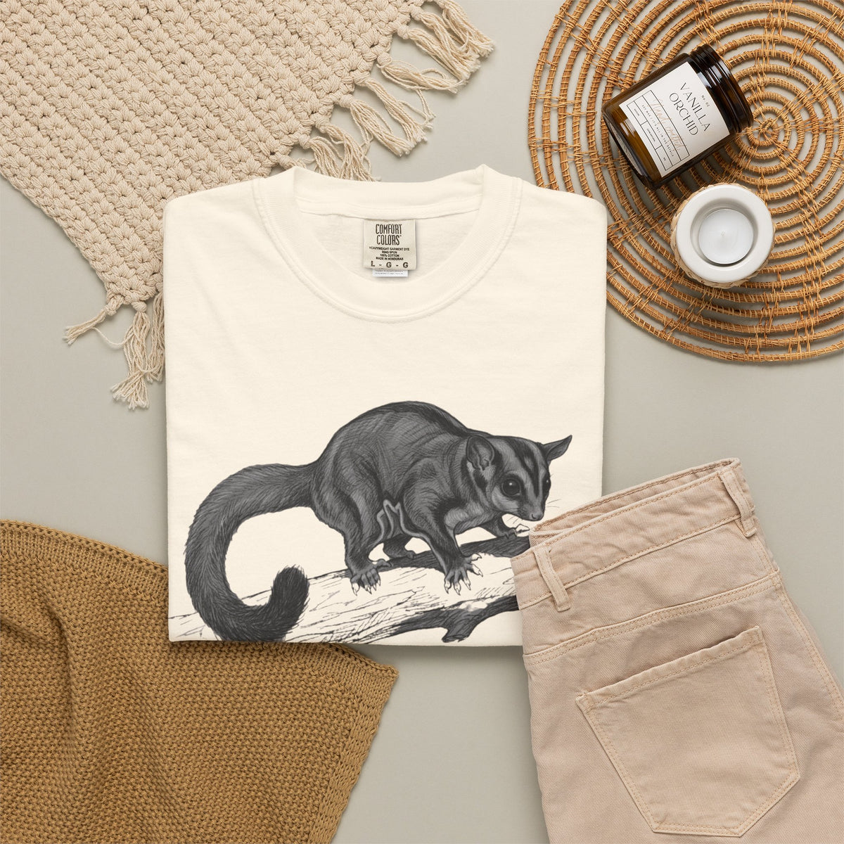"Pencil Sketch Art Sugar Glider" Unisex Garment-Dyed Tee