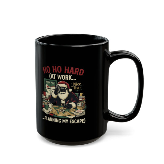 "Ho Ho Hard At Work" Black Ceramic Mug