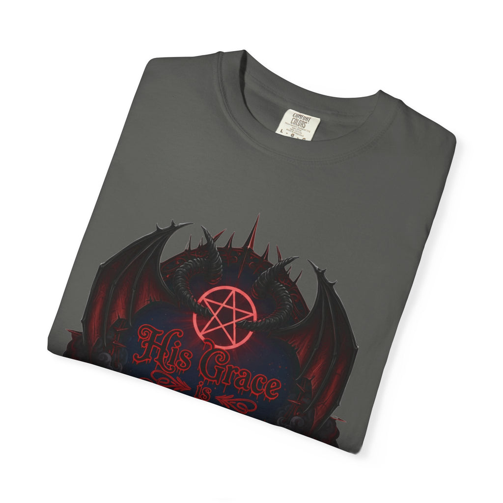 "His Grace is Sufficient Gothic T-Shirt" Unisex Garment-Dyed T-shirt