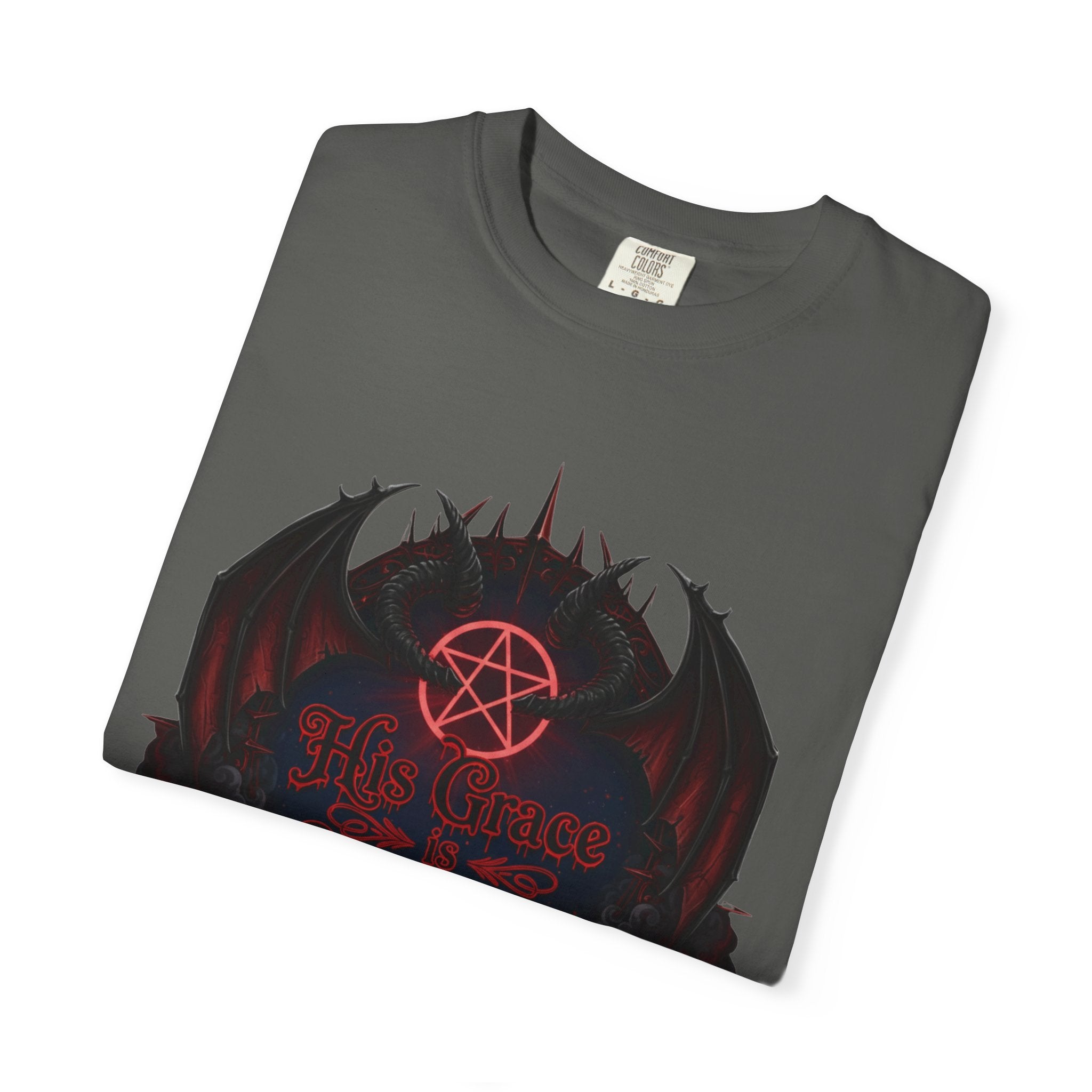 "His Grace is Sufficient Gothic T-Shirt" Unisex Garment-Dyed T-shirt