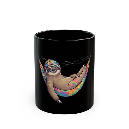 "Hippy Sloth" Black Ceramic Mug