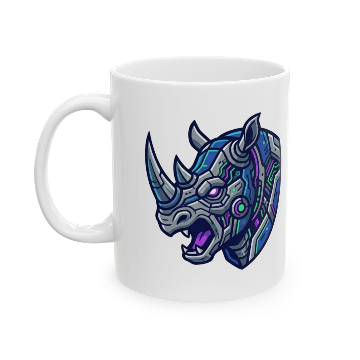 "Cyber Rhino" White Ceramic Mug — Graphic