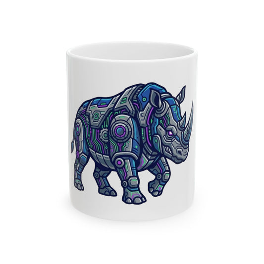 "Cyber Rhino" White Ceramic Mug
