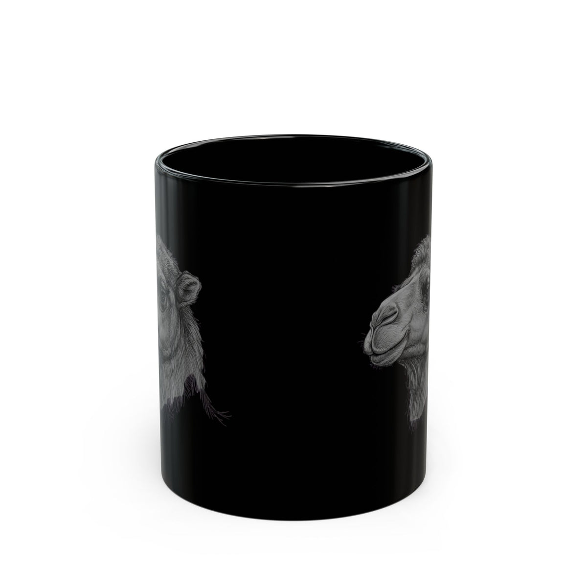 "Pencil Sketch Art Camel" Black Ceramic Mug — Graphic