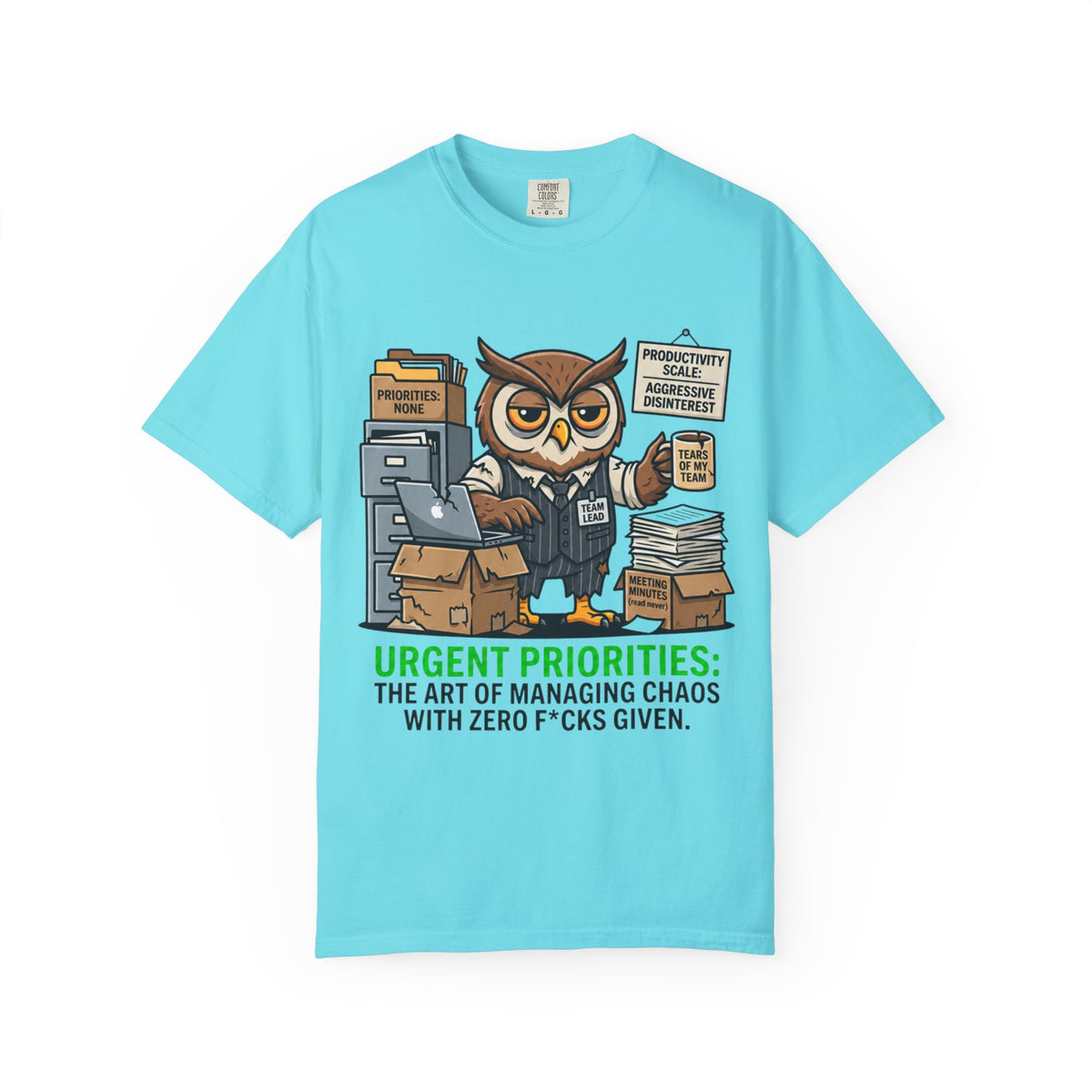 Color: Lagoon Blue | Urgent Priorities Unisex Garment-Dyed Tee