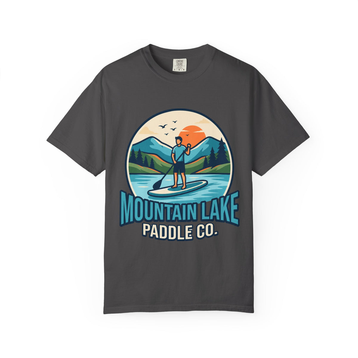 Color: Graphite | Mountain Lake Paddle Board Unisex Garment-Dyed Tee