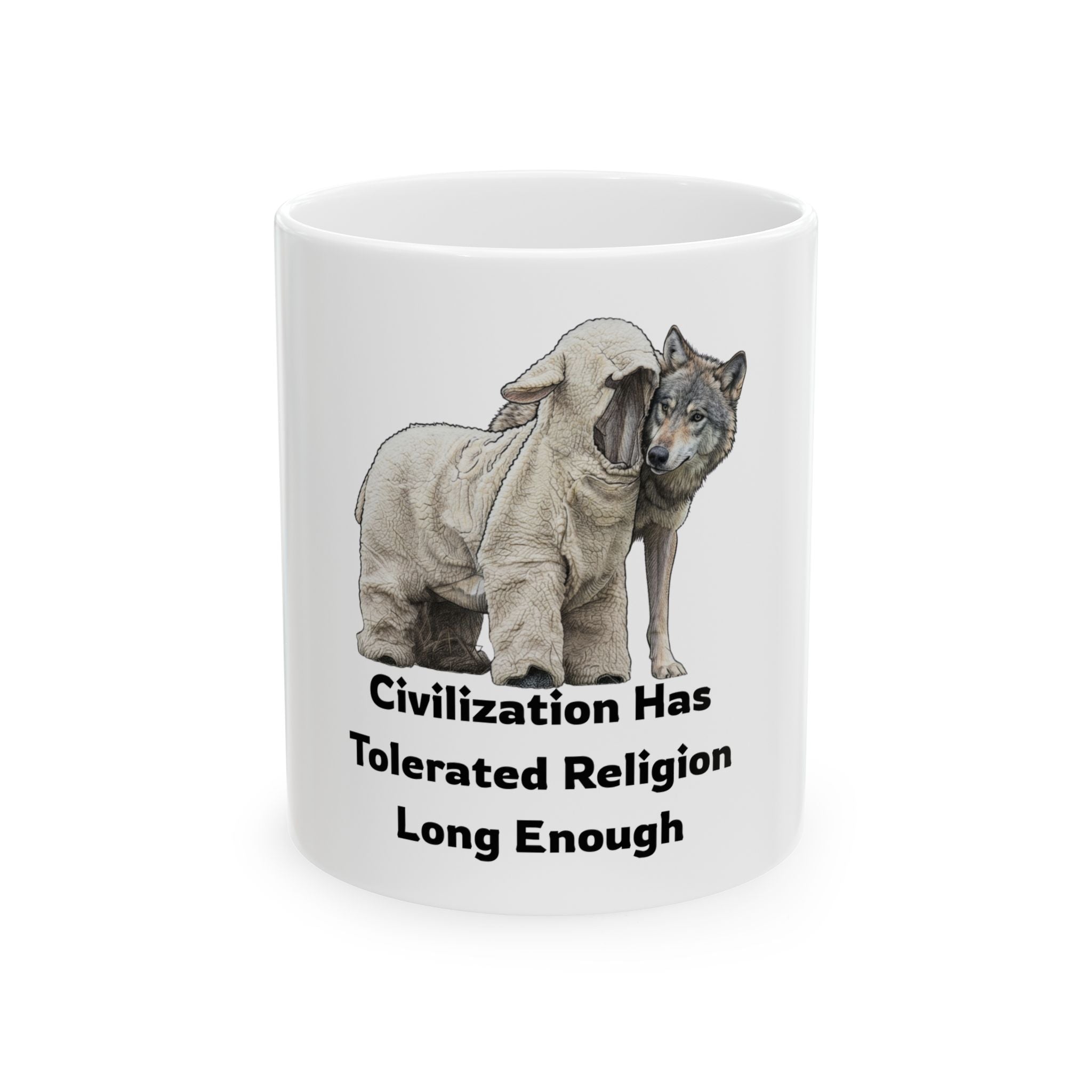 "Civilization Tolerated Religion" White Ceramic Mug — Graphic