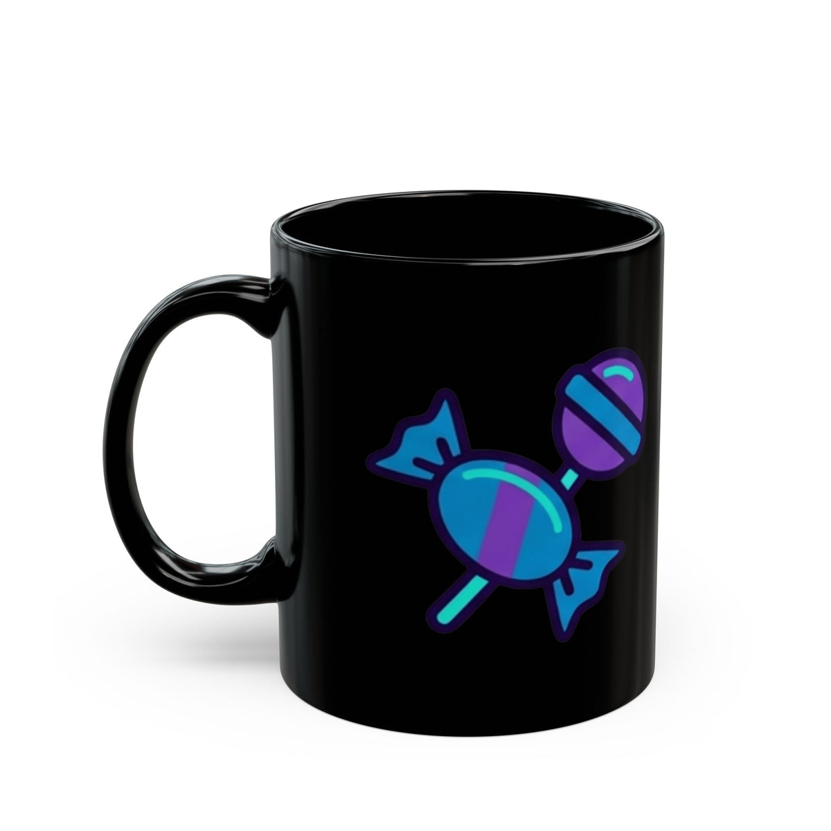 "Free Candy For All" Black Ceramic Mug — Graphic