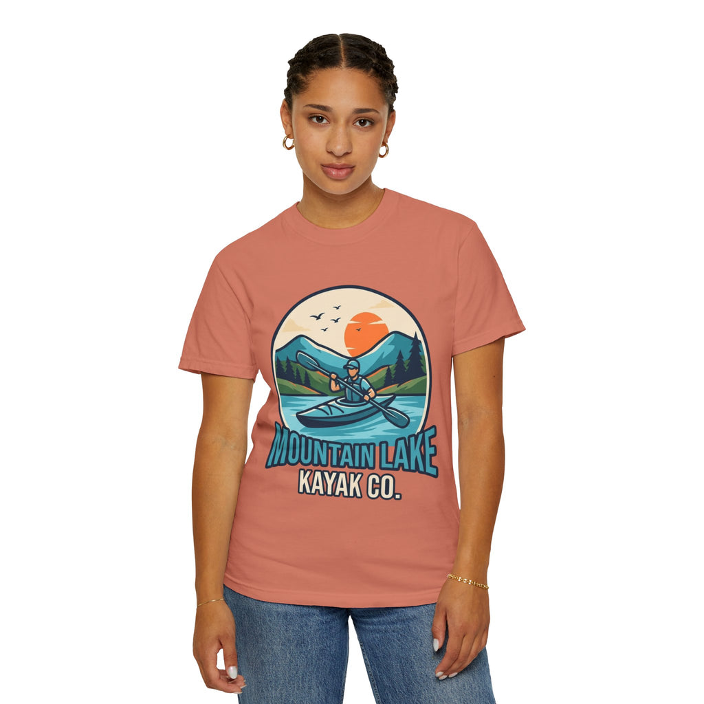 "Mountain Lake Kayak" Unisex Garment-Dyed Tee
